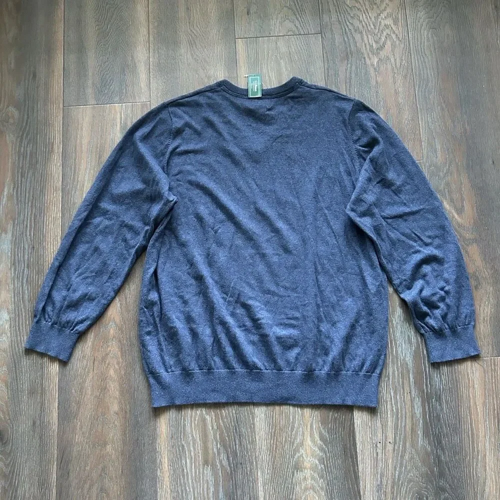 L.L. Bean Cotton Cashmere V-Neck Sweater Indigo Blue, Size XXL
